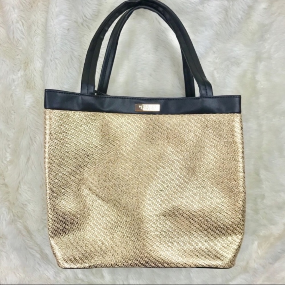 Versace Tote Purse Weekender Textured Bag Gold Metallic Large Shoulder Bag NEW - Picture 2 of 7